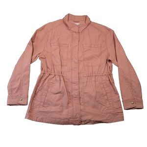 Old Navy Canvas Utility Field Jacket L Amelia Rose‎ Full Zip Cargo Cinch Waist